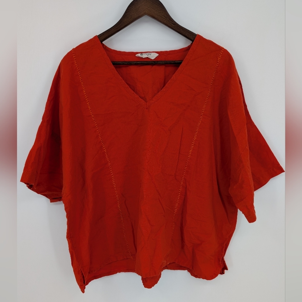 Marketplace Handwork of India Orange Linen Blend Stitched Blouse 3W Relaxed Fit
